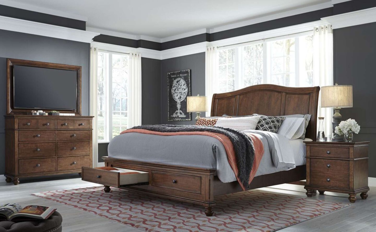 Aspen Home Oxford Sleigh Bed with Storage image number 0