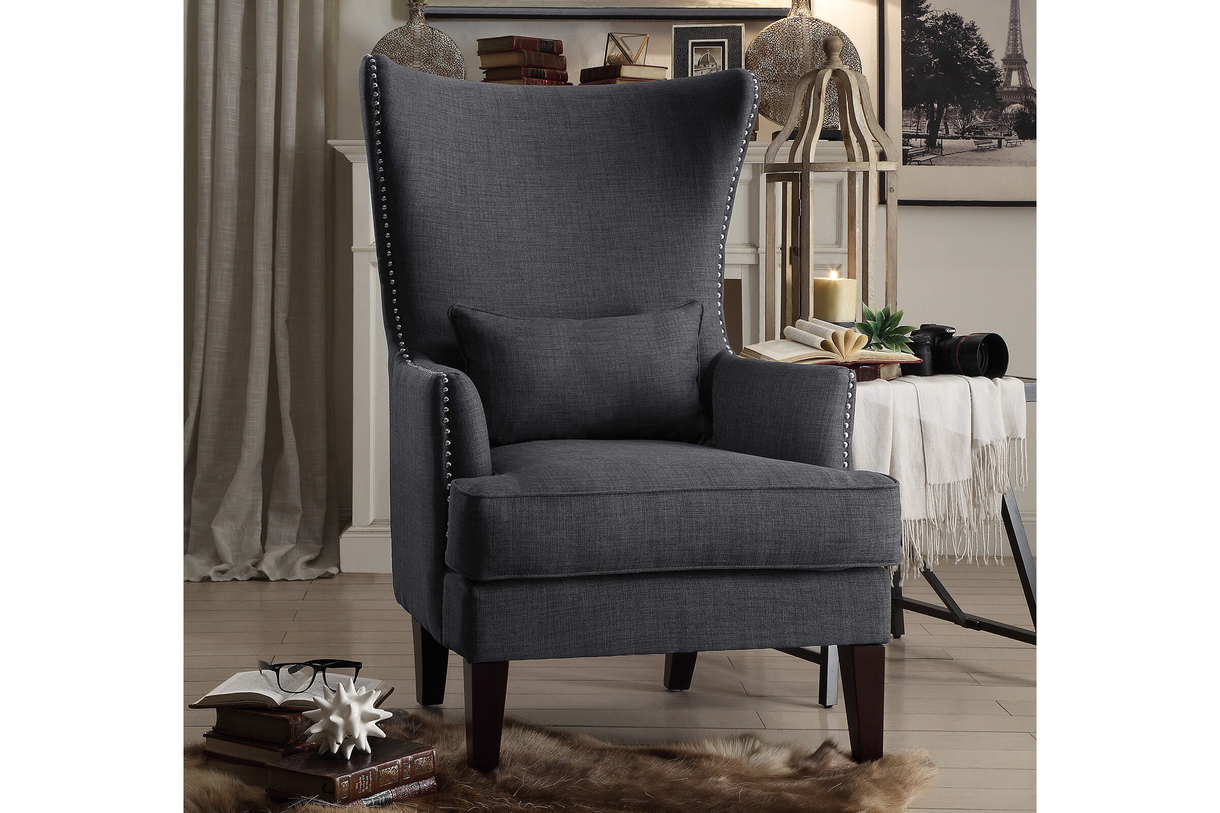 Charcoal high wingback accent chair online