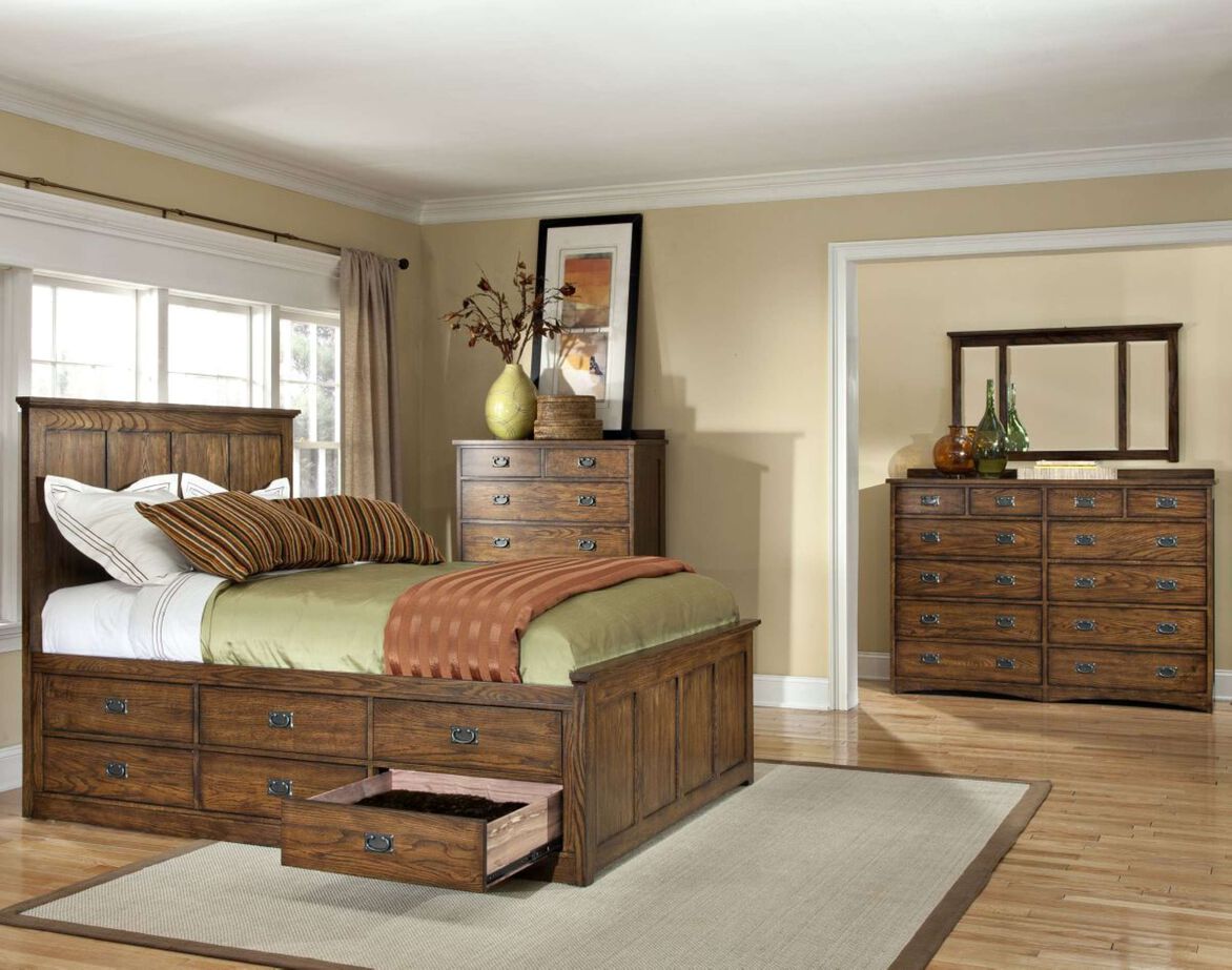 Intercon Oak Park Panel Bed with 9 Drawer Storage image number 0