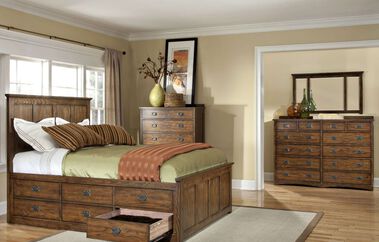 Intercon Oak Park Panel Bed with 12 Drawer Storage