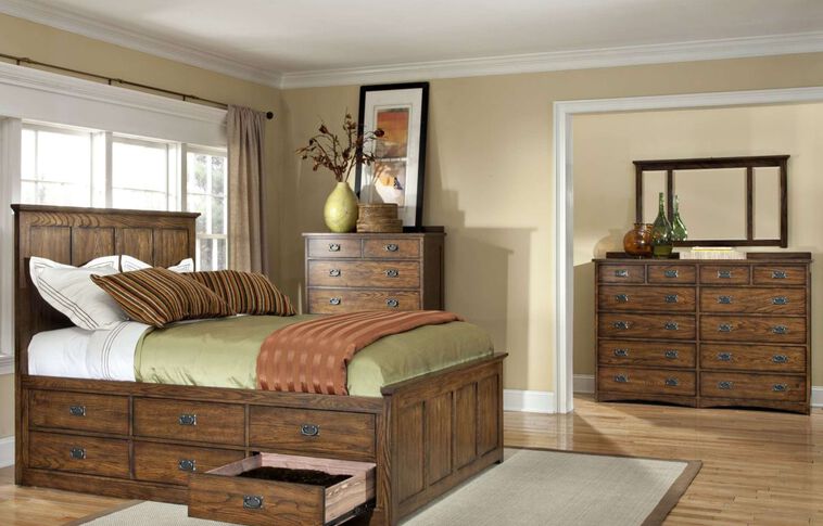 Intercon Oak Park Panel Bed with 12 Drawer Storage image number 0